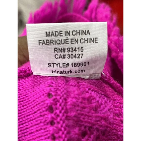 Trina Turk  Womens Merino Wool Pointelle Fringe-Trim Sweater‎ Pink SZ XS - Picture 6 of 7